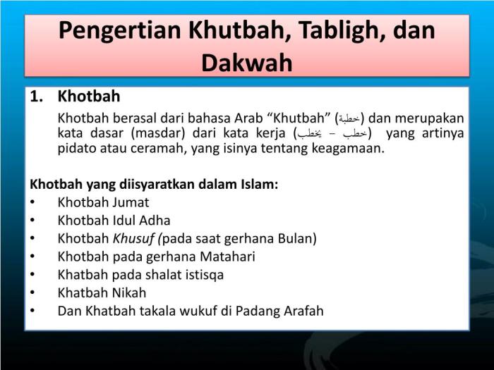 Jelaskan pengertian khutbah tabligh dan dakwah menurut bahasa dan istilah